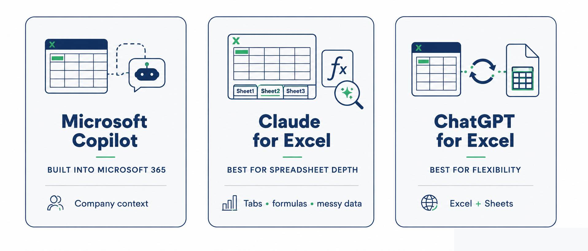 שלושה כלי AI לאקסל — Microsoft Copilot, Claude for Excel, ChatGPT for Excel