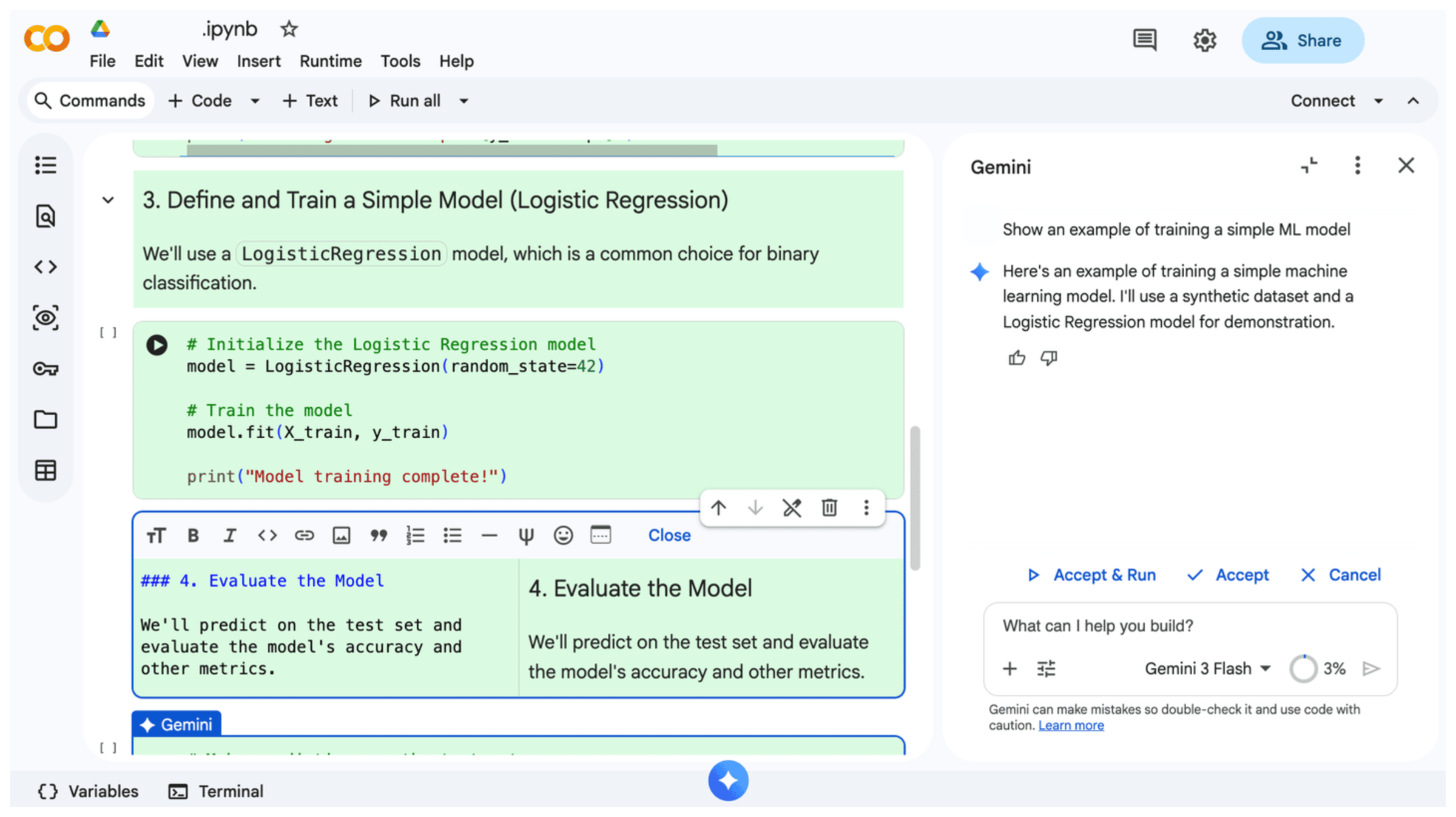 סייע ה-AI בתוך Google Colab