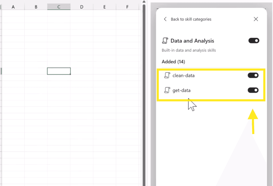 הפעלת מיומנויות clean-data ו-get-data ב-Copilot