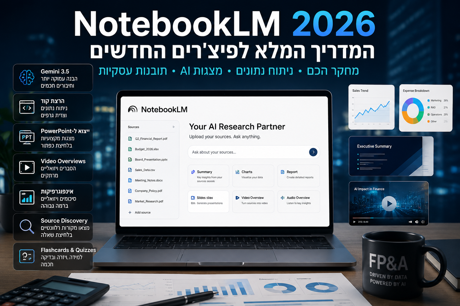 NotebookLM 2026 — המדריך המלא לפיצ'רים החדשים