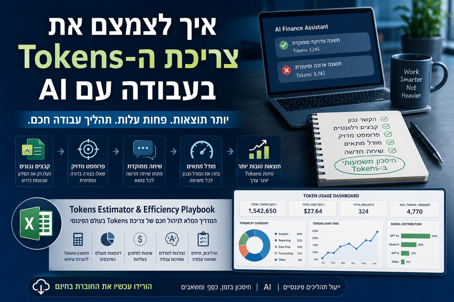 מדריך לצמצום צריכת Tokens בעבודה עם ChatGPT, Claude ו-Copilot עבור אנשי כספים